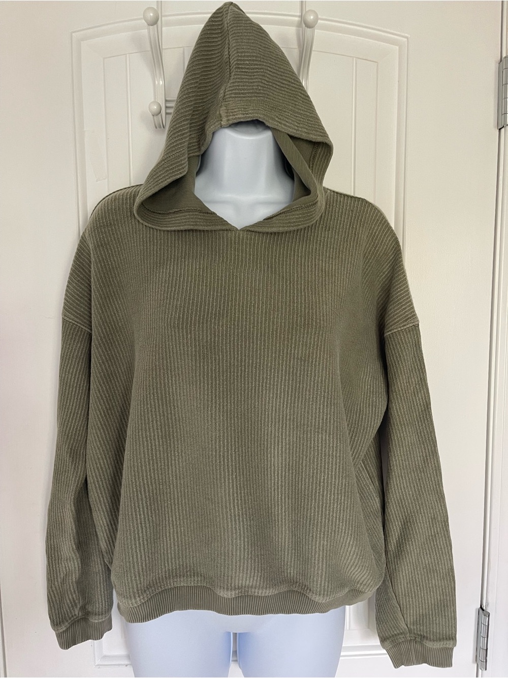 aerie Olive Ribbed Hooded Pullover